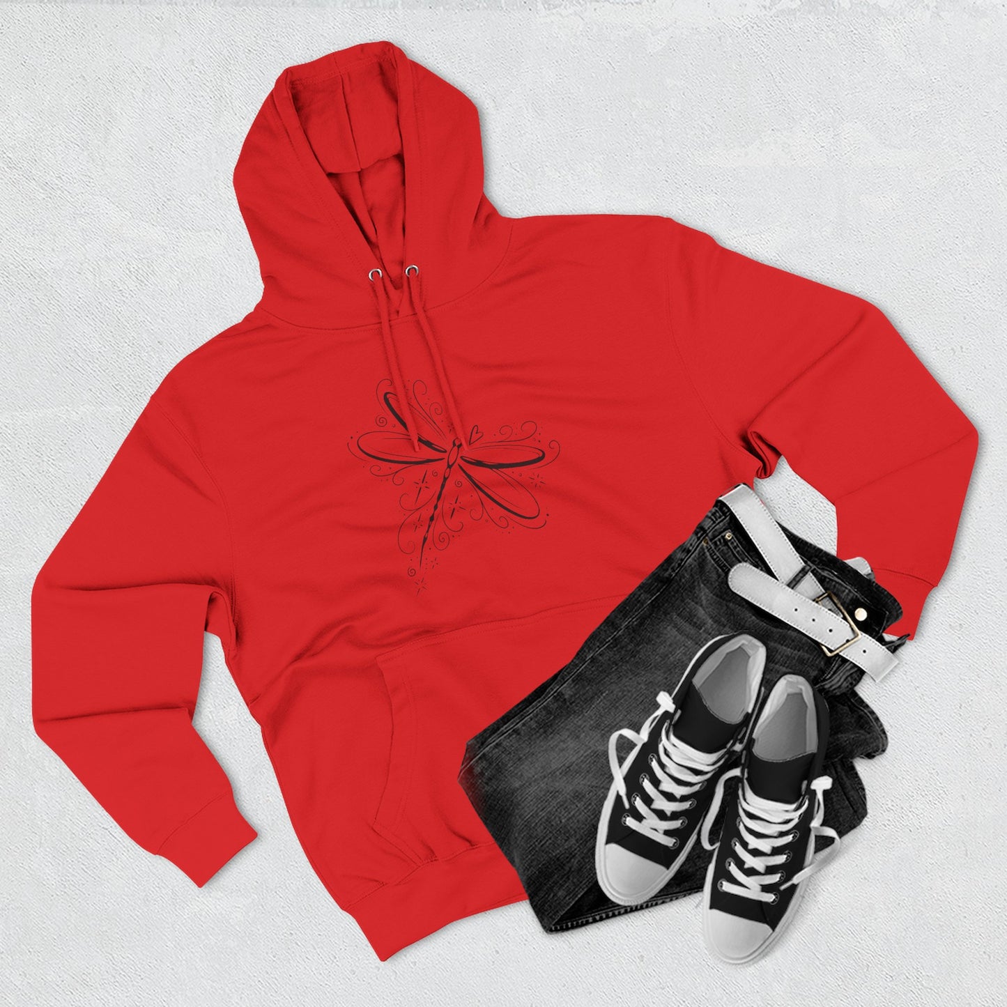 Dragonfly Minimalist Hoodie — Subtle Line Art Fleece Pullover