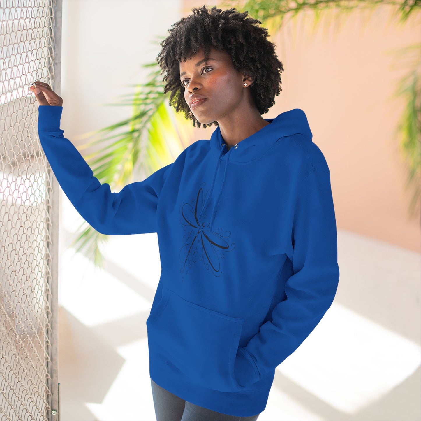 Dragonfly Minimalist Hoodie — Subtle Line Art Fleece Pullover