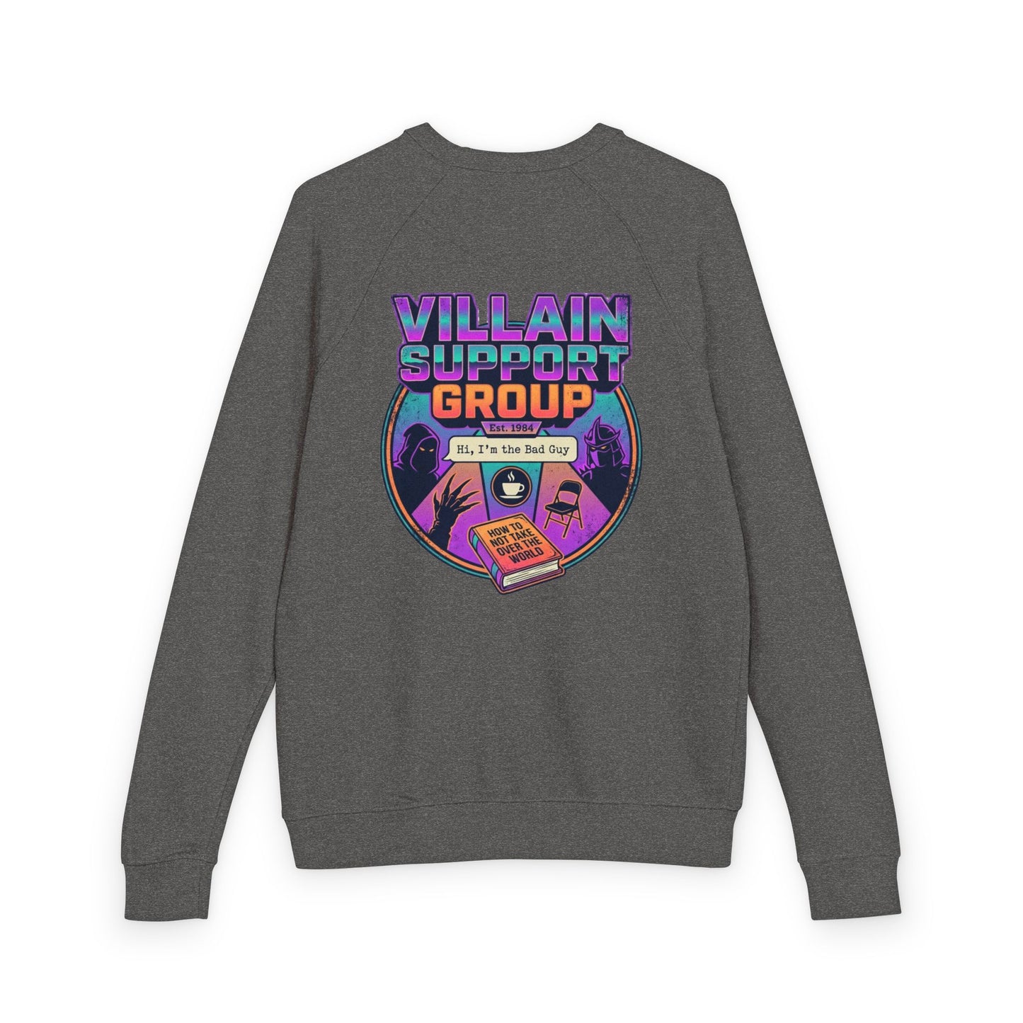 Villain Support Group Crewneck Sweatshirt – Retro Horror Comic Graphic