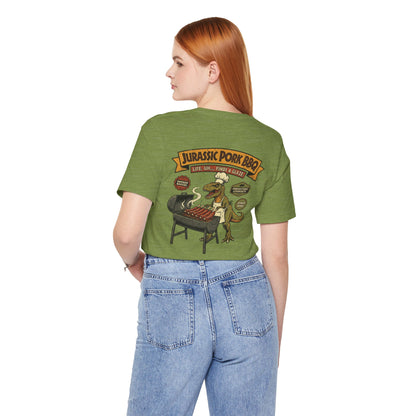 Jurassic Pork BBQ T-Shirt — Funny Dino Grilling Tee ("Jurassic Pork BBQ")