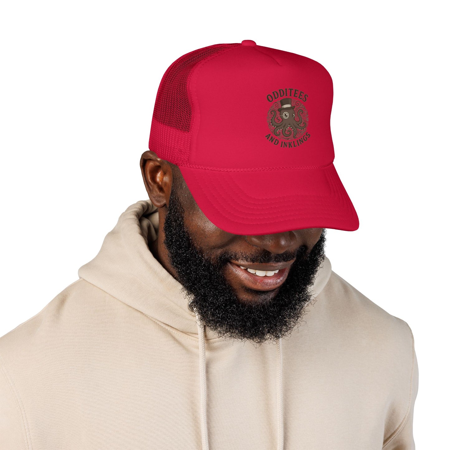 Octopus Logo Trucker Hat — "Odditees and Inklings" Foam Mesh Cap