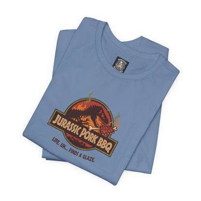 Jurassic Pork BBQ T-Shirt — Funny Dino Grilling Tee ("Jurassic Pork BBQ")