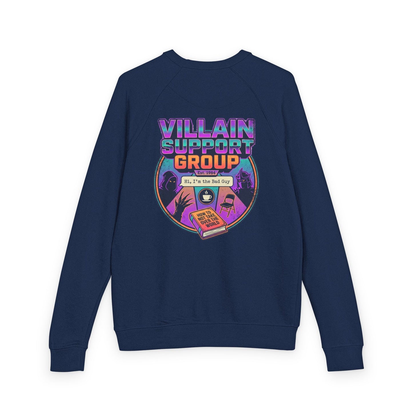 Villain Support Group Crewneck Sweatshirt – Retro Horror Comic Graphic