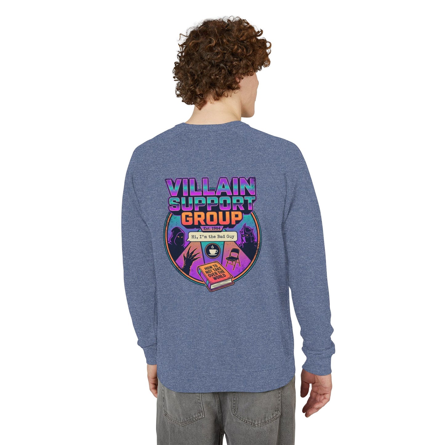Villain Support Group Crewneck Sweatshirt – Retro Horror Comic Graphic