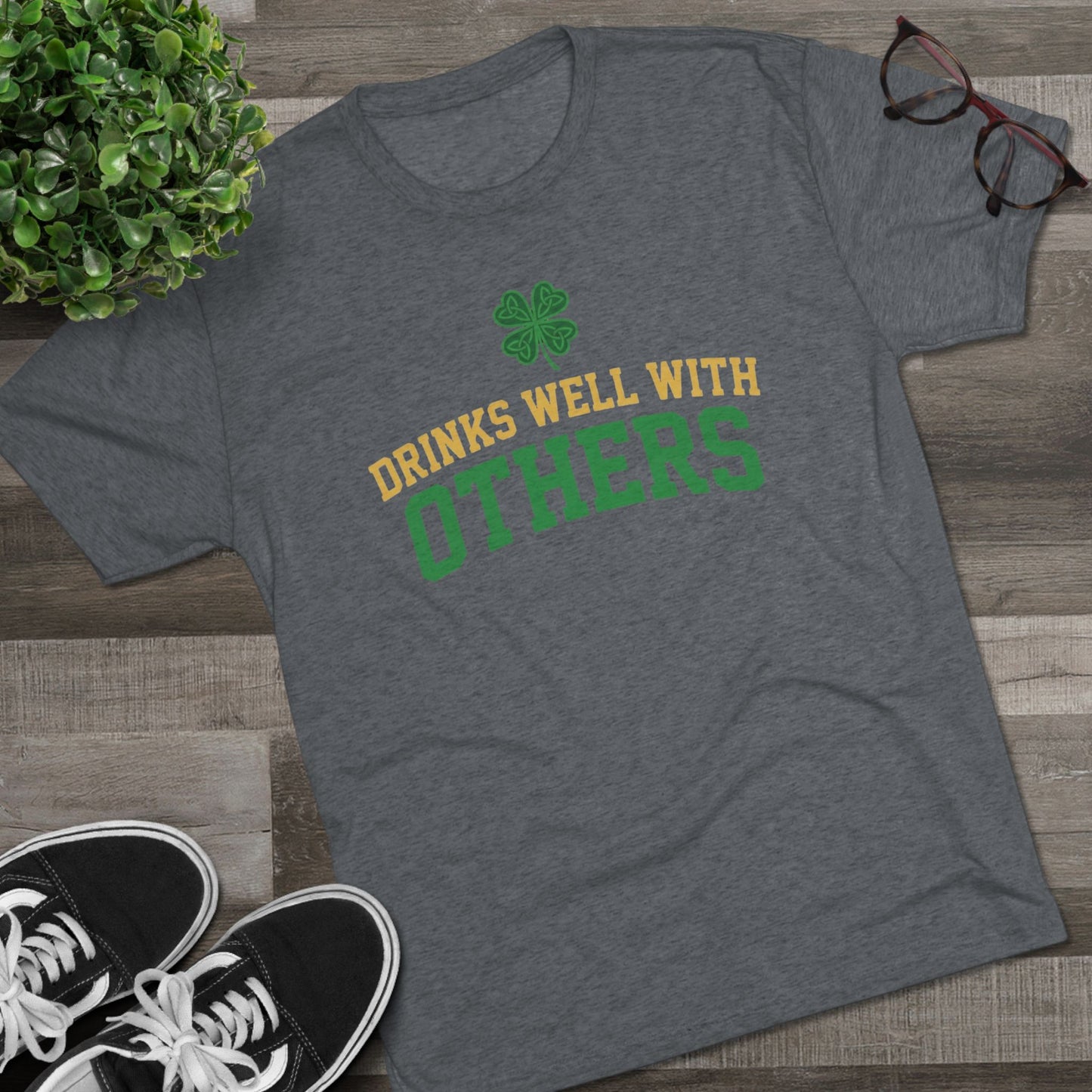 St. Patrick's Day 'Drinks Well With Others' Crew Tee — Shamrock Pub Party Shirt OddInk Seasonal Designs