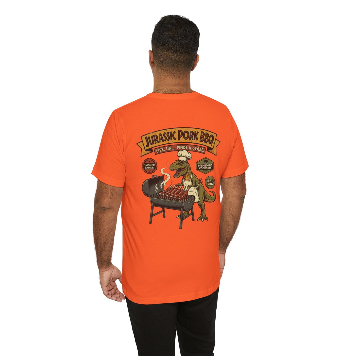 Jurassic Pork BBQ T-Shirt — Funny Dino Grilling Tee ("Jurassic Pork BBQ")