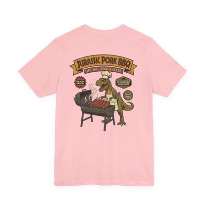 Jurassic Pork BBQ T-Shirt — Funny Dino Grilling Tee ("Jurassic Pork BBQ")
