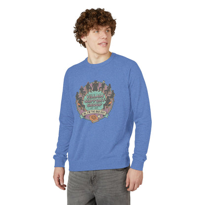 Villain Support Group Crewneck Sweatshirt — Fun Retro Graphic Pullover (We’re the Bad Guys)