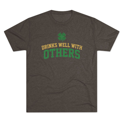 St. Patrick's Day 'Drinks Well With Others' Crew Tee — Shamrock Pub Party Shirt OddInk Seasonal Designs