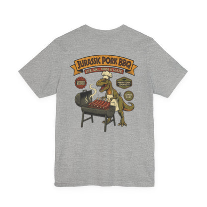 Jurassic Pork BBQ T-Shirt — Funny Dino Grilling Tee ("Jurassic Pork BBQ")