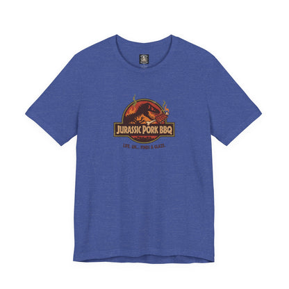 Jurassic Pork BBQ T-Shirt — Funny Dino Grilling Tee ("Jurassic Pork BBQ")