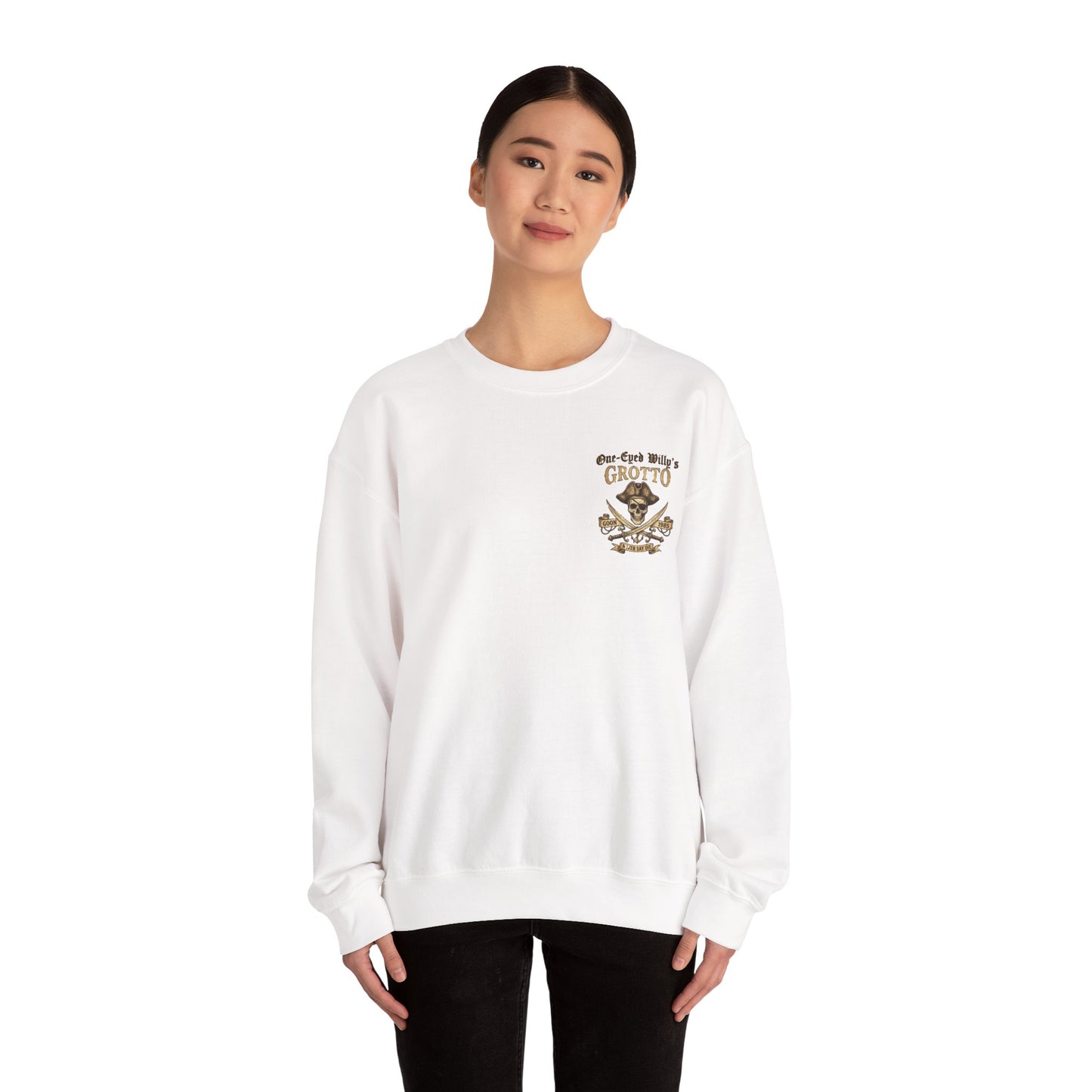 One-Eyed Willy’s Grotto Pirate Skull Crewneck Sweatshirt
