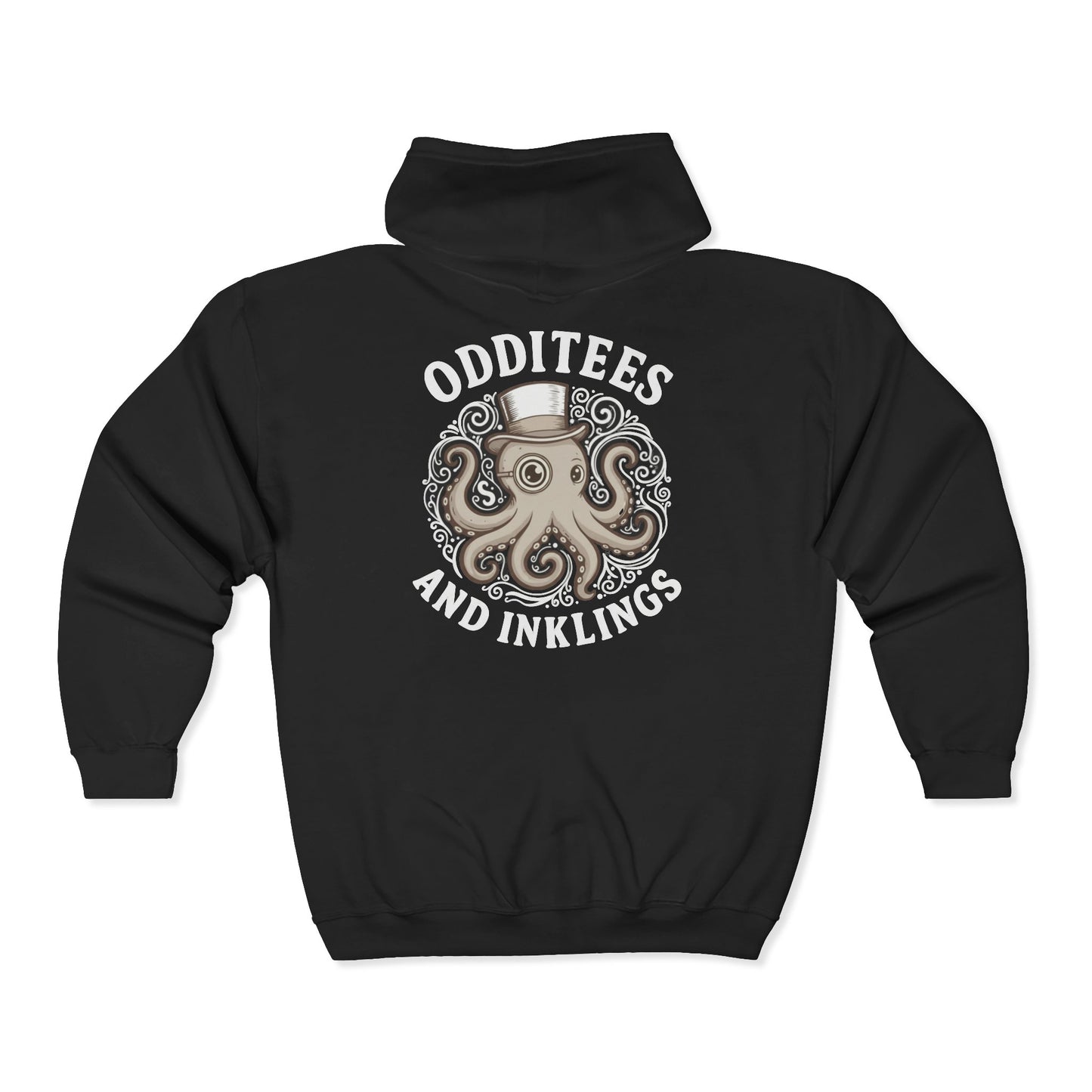 Octopus Zip Hoodie — “Odditees and Inklings” Graphic Full‑Zip Sweatshirt