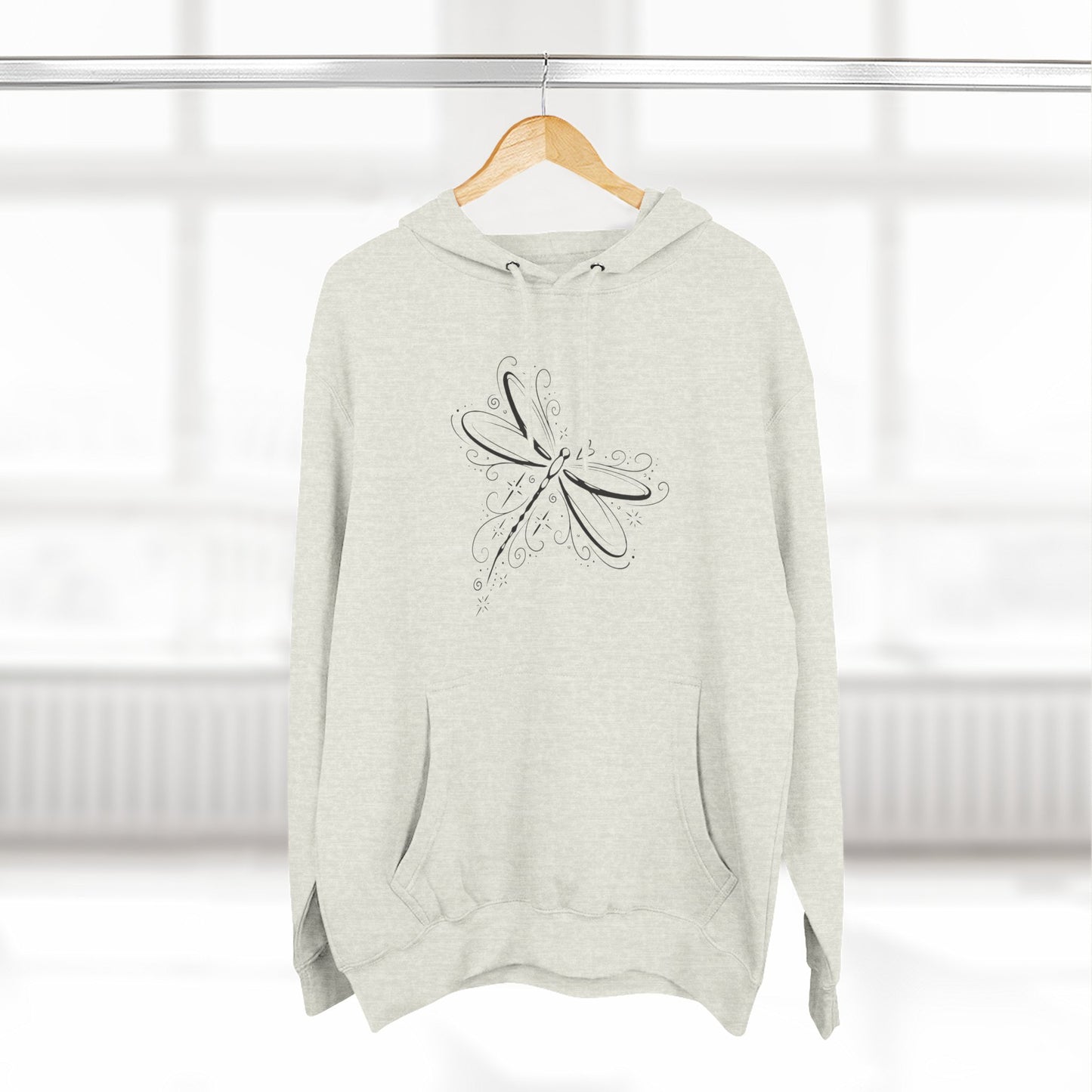 Dragonfly Minimalist Hoodie — Subtle Line Art Fleece Pullover