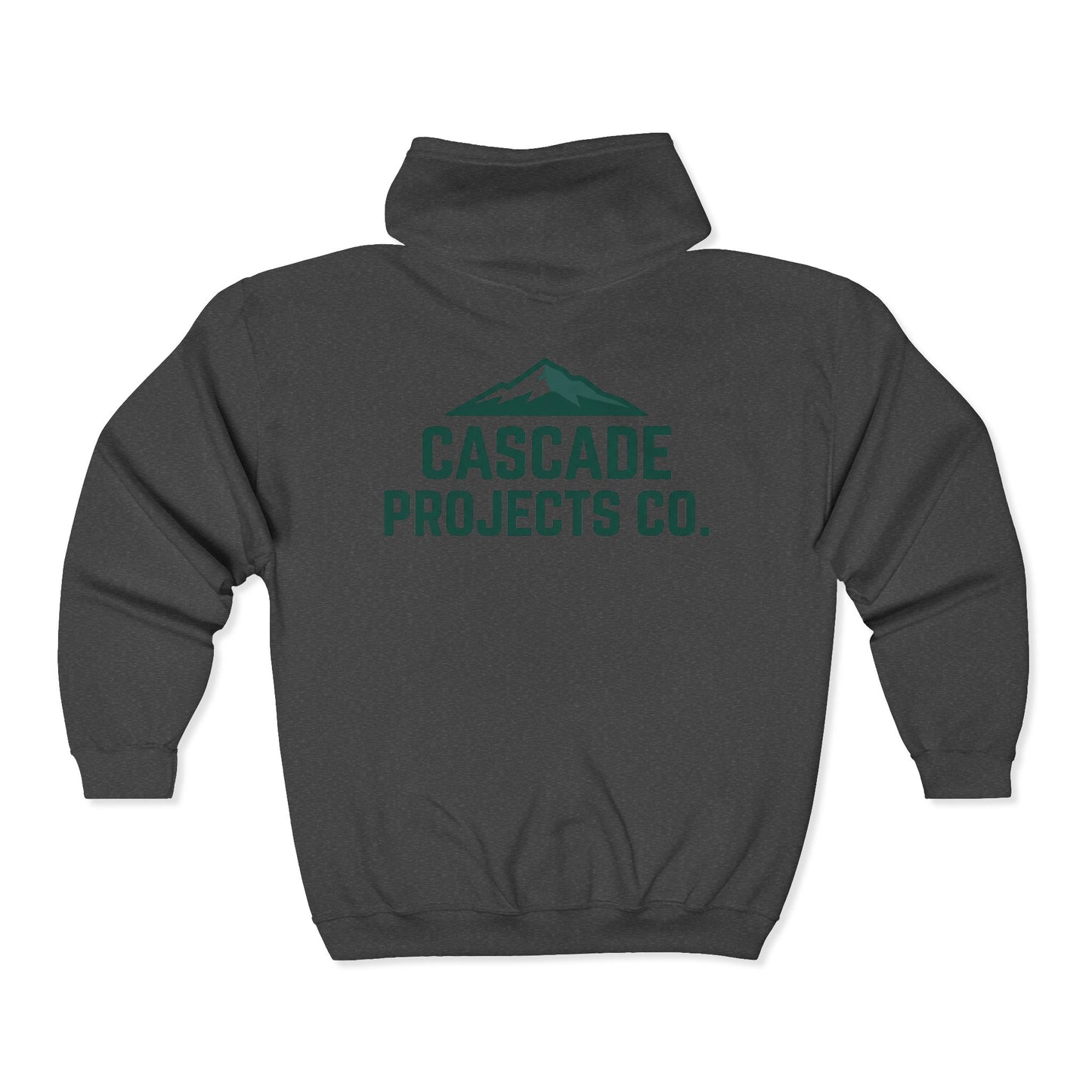 Cascade Projects Co. Zip Hoodie — Mountain Logo Full-Zip Sweatshirt