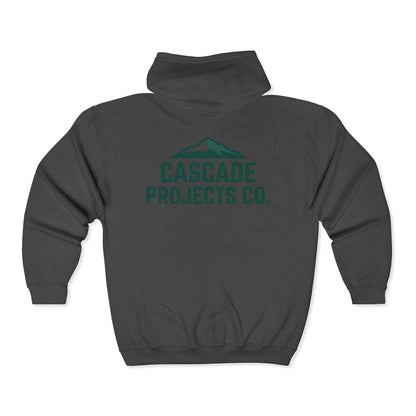 Cascade Projects Co. Zip Hoodie — Mountain Logo Full-Zip Sweatshirt