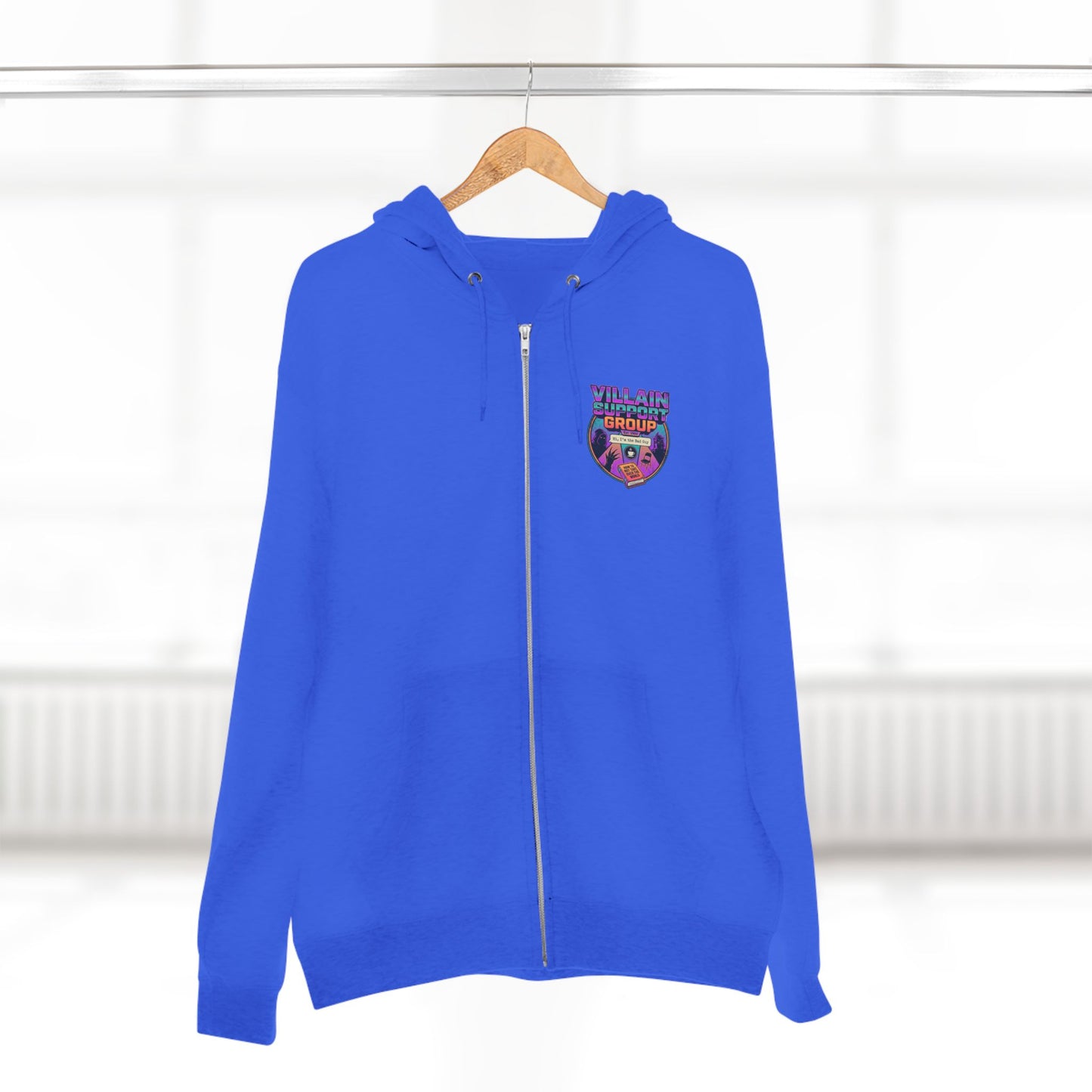Villain Support Group Zip Hoodie — Retro Comic Supervillain Graphic