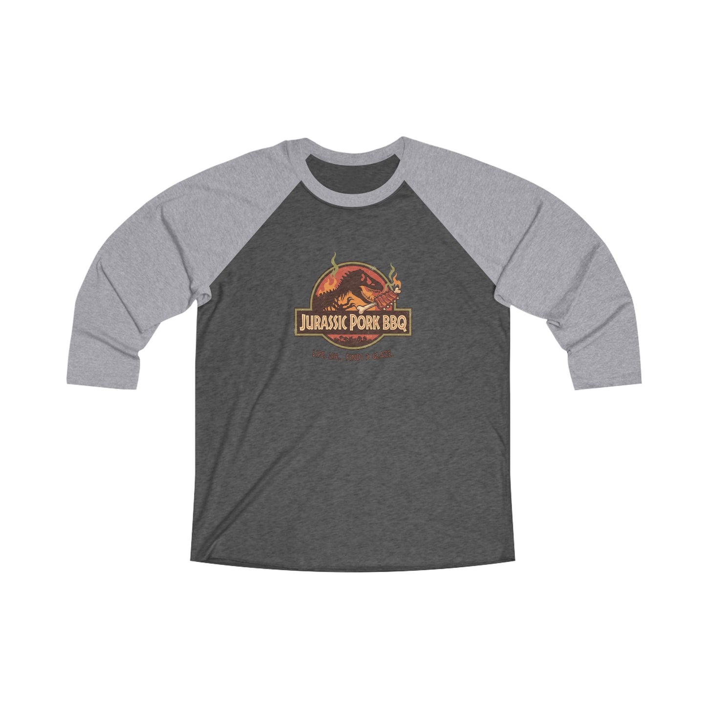 Jurassic Pork BBQ - Raglan Baseball Tee — "BBQ Chef Shirt"