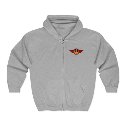Rebel Wings Zip Hoodie — Vintage Pilot Emblem Full‑Zip Hoodie