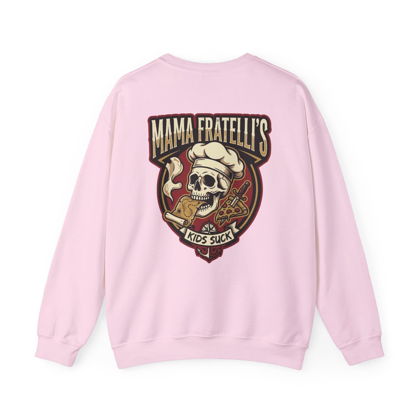 Mama Fratelli's Pizza Shoppe "By the Slice" Crewneck Sweatshirt - Kids Suck 80's Retro Graphic Crew