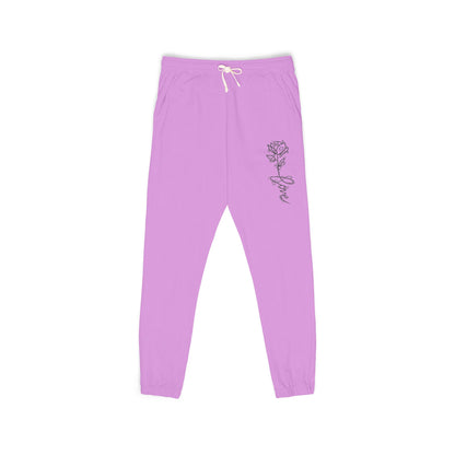 Rose Script Sweatpants — Garment-Dyed Fleece Joggers with Rose & "Love" Script