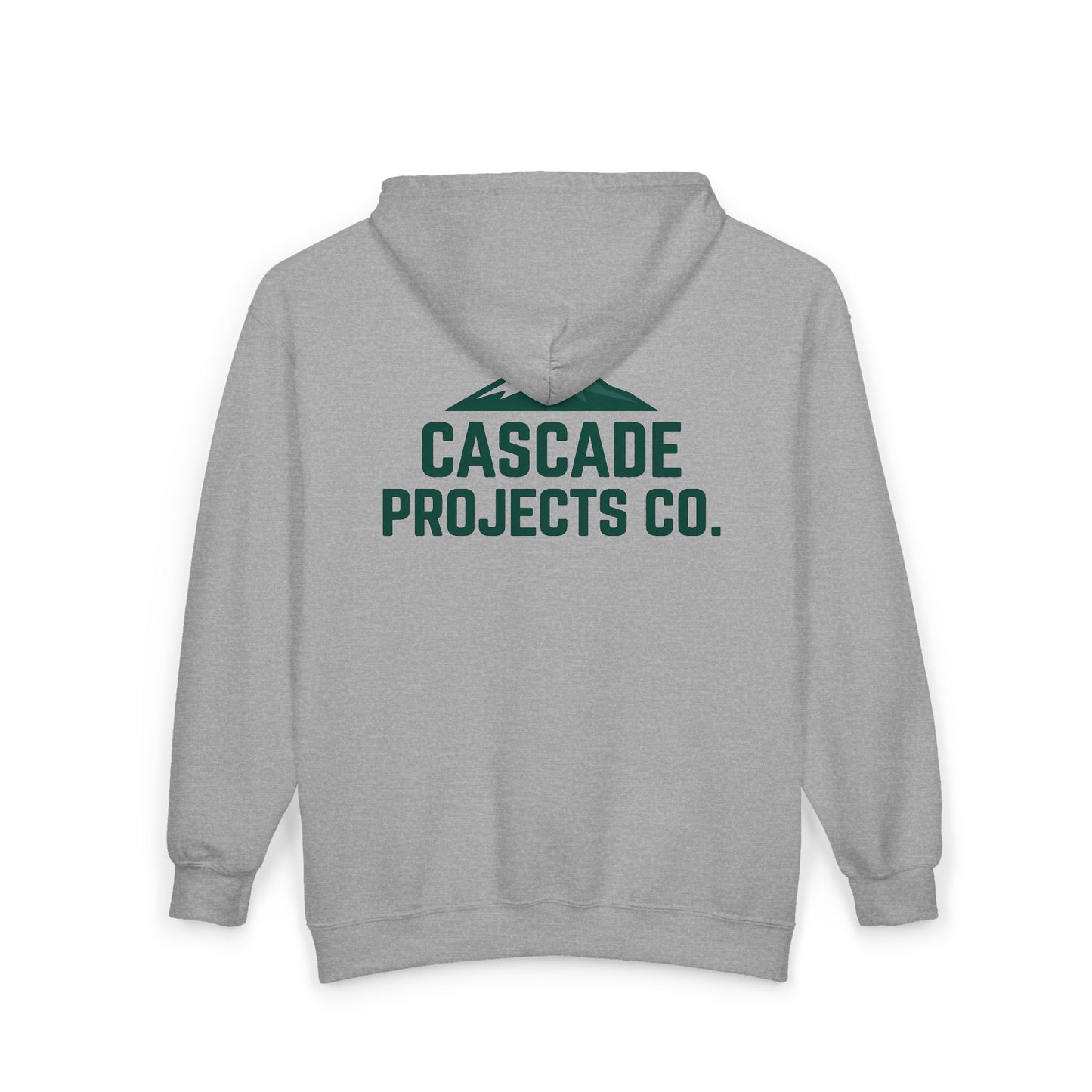 Cascade Projects Co. Zip Hoodie — Mountain Logo Full-Zip Sweatshirt