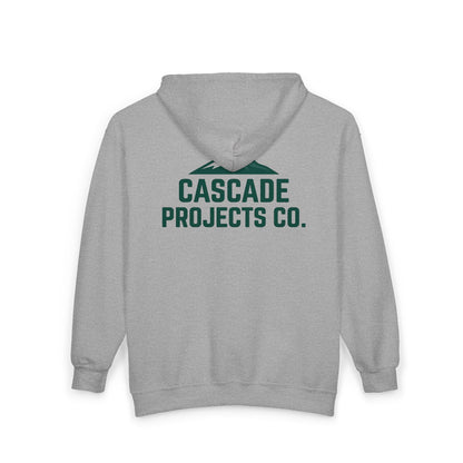 Cascade Projects Co. Zip Hoodie — Mountain Logo Full-Zip Sweatshirt
