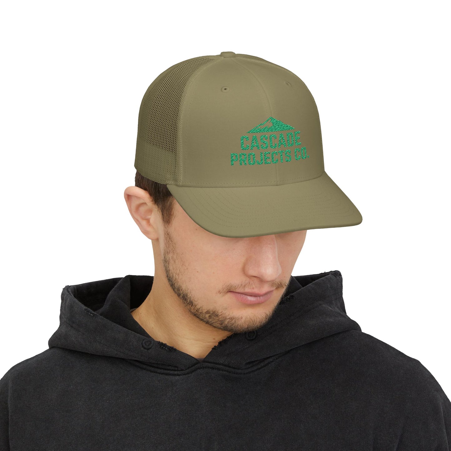 Embroidered Trucker Cap — Cascade Projects Co. Mountain Logo