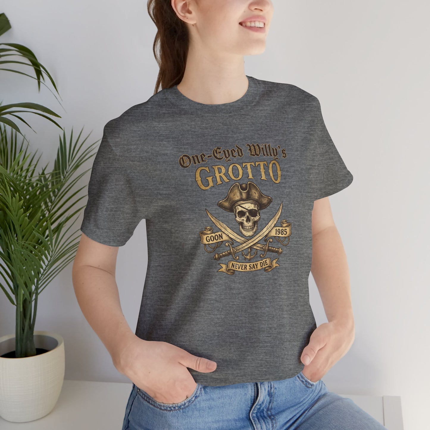 One-Eyed Willy's Grotto Pirate Skull T-Shirt — 80's Treasure Map Tee