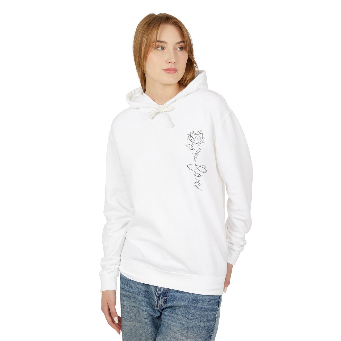 Love Floral Hoodie — Minimal Line Rose Hooded Sweatshirt