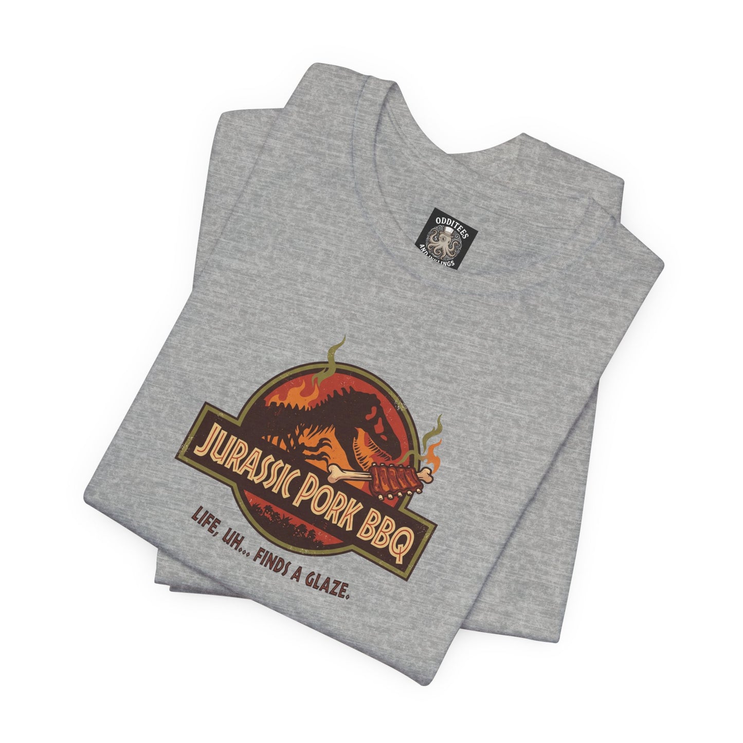 Jurassic Pork BBQ T-Shirt — Funny Dino Grilling Tee ("Jurassic Pork BBQ")