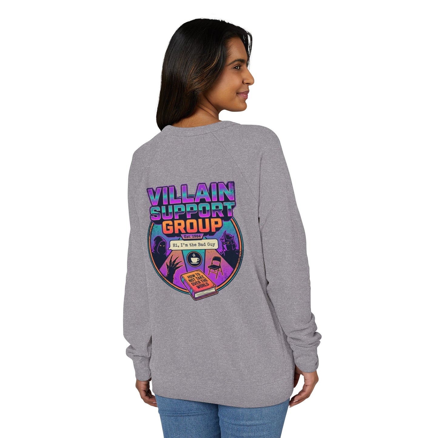 Villain Support Group Crewneck Sweatshirt – Retro Horror Comic Graphic