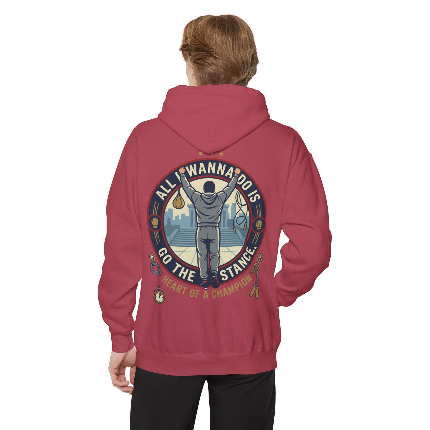 "Go The Distance" Underdog Montage Chmpionship Hoodie — Retro 90's Workout Boxing Sweatshirt