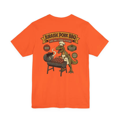 Jurassic Pork BBQ T-Shirt — Funny Dino Grilling Tee ("Jurassic Pork BBQ")