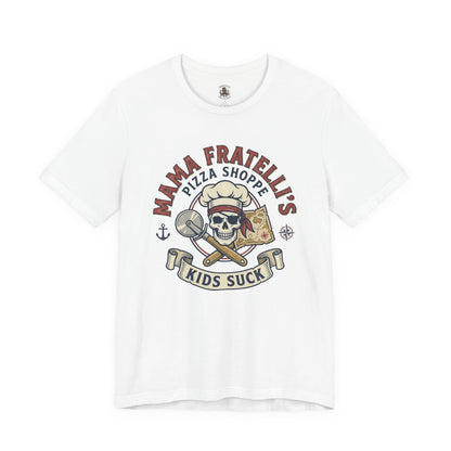 Kids Suck Pizza Tee — Mama Fratelli’s Pizza Shoppe Skull Graphic T-Shirt
