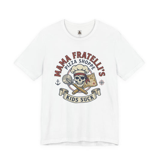 Kids Suck Pizza Tee — Mama Fratelli’s Pizza Shoppe Skull Graphic T-Shirt