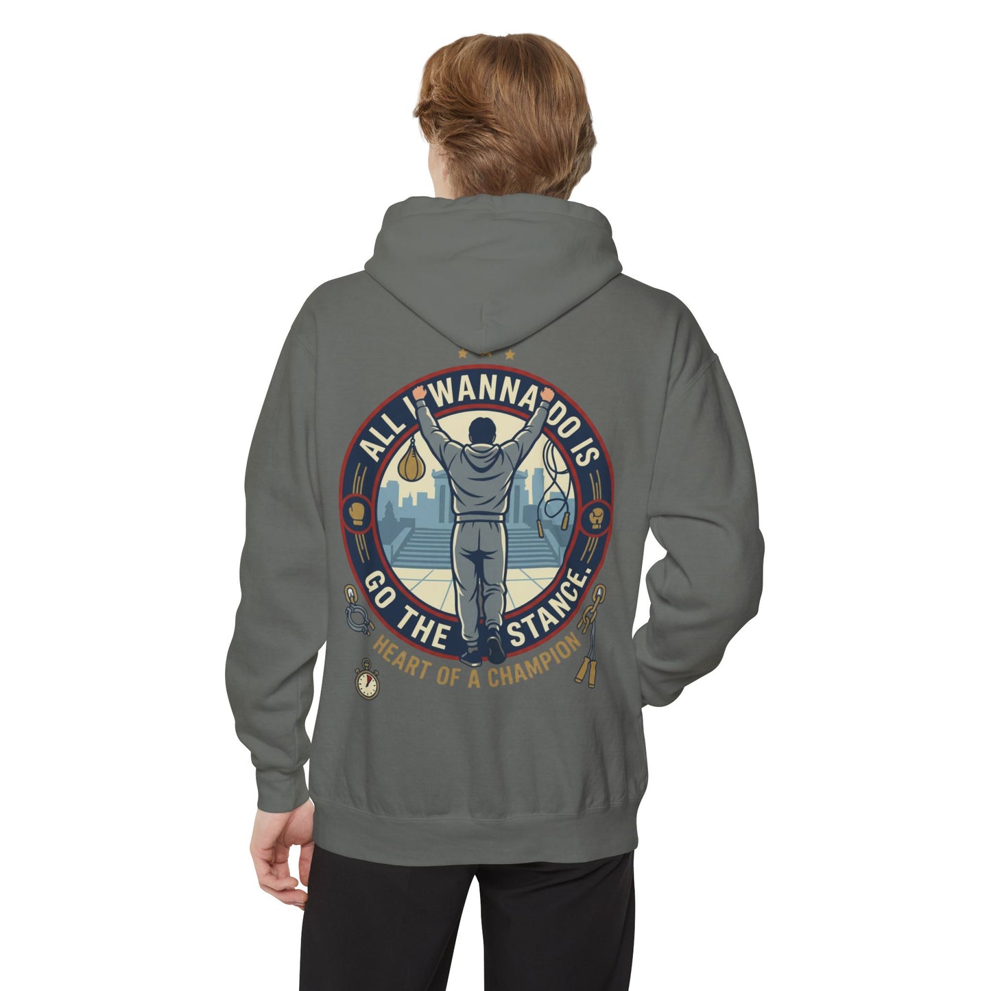 "Go The Distance" Underdog Montage Chmpionship Hoodie — Retro 90's Workout Boxing Sweatshirt