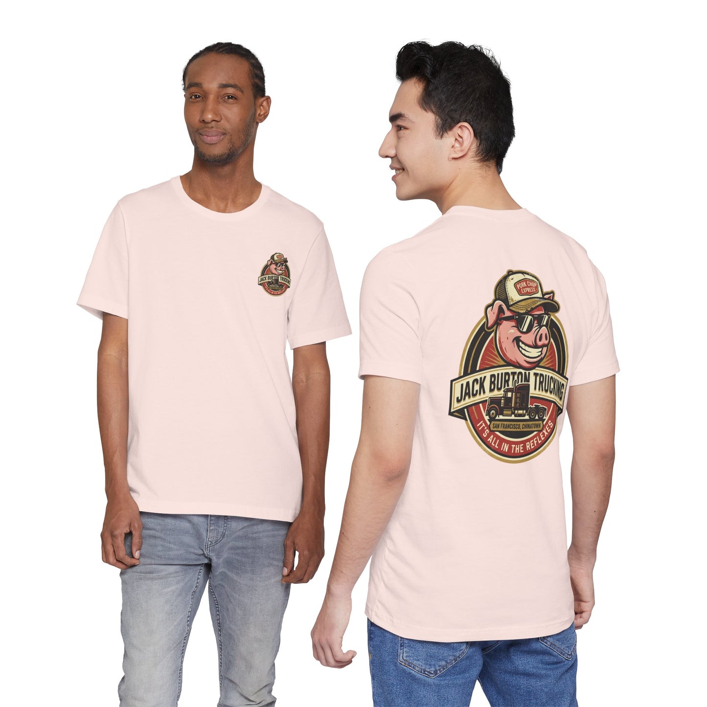 Jack Burton Trucking Pig Logo T-Shirt — 'It's All in the Reflexes' Vintage Truck Driver Tee
