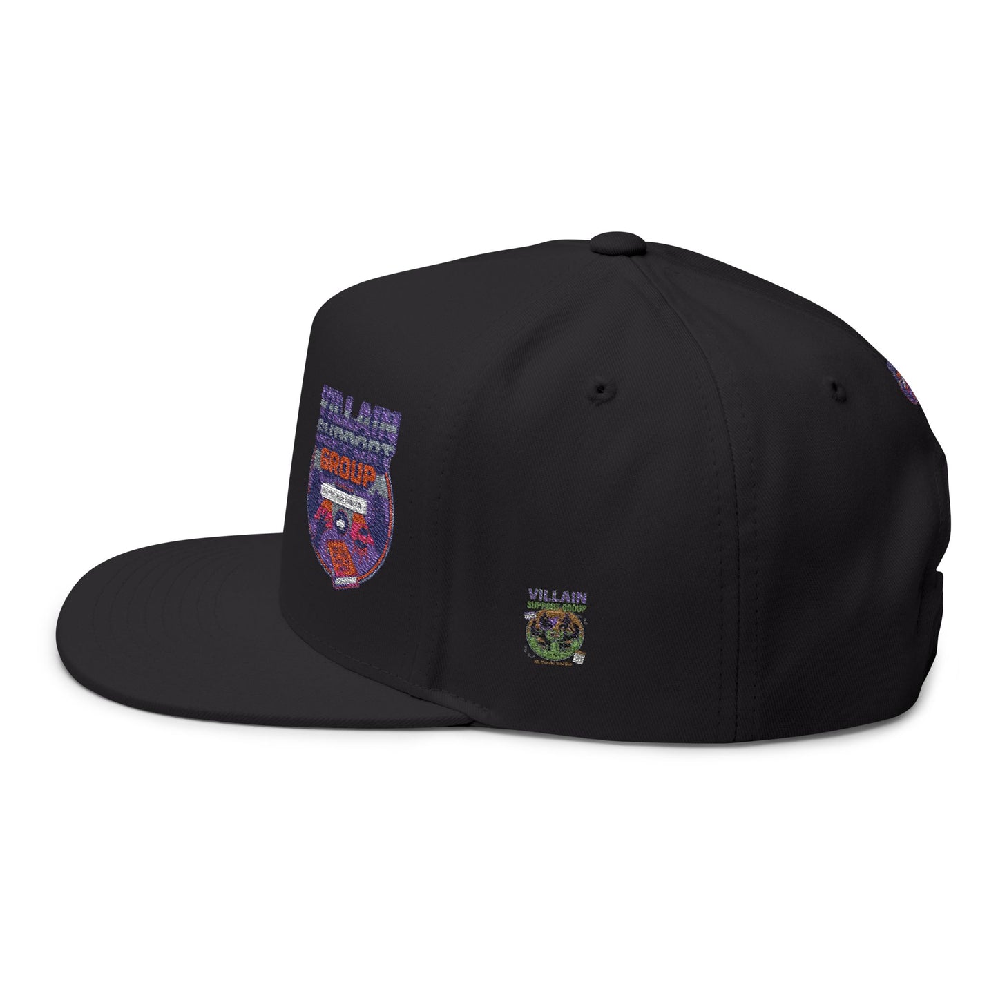 Villain Support Group - Flat Bill Snapback Cap — Embroidered Vintage Badged