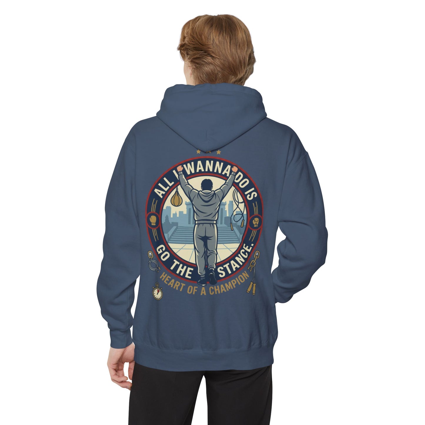 "Go The Distance" Underdog Montage Chmpionship Hoodie — Retro 90's Workout Boxing Sweatshirt