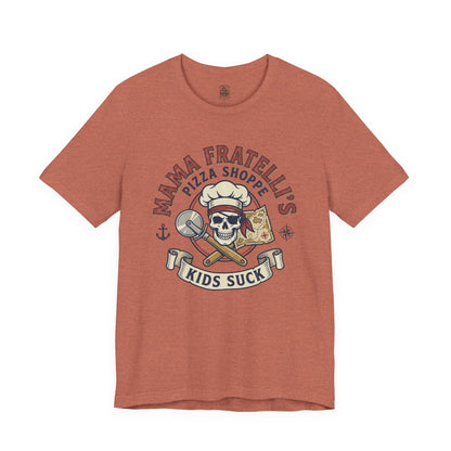 Kids Suck Pizza Tee — Mama Fratelli’s Pizza Shoppe Skull Graphic T-Shirt