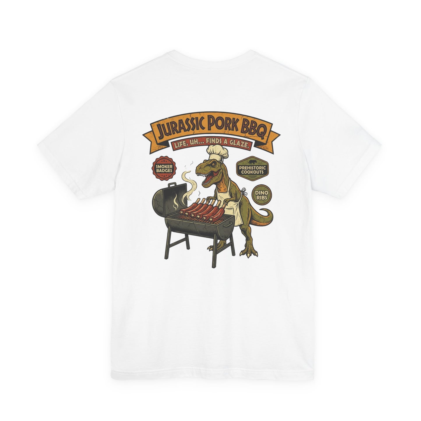 Jurassic Pork BBQ T-Shirt — Funny Dino Grilling Tee ("Jurassic Pork BBQ")