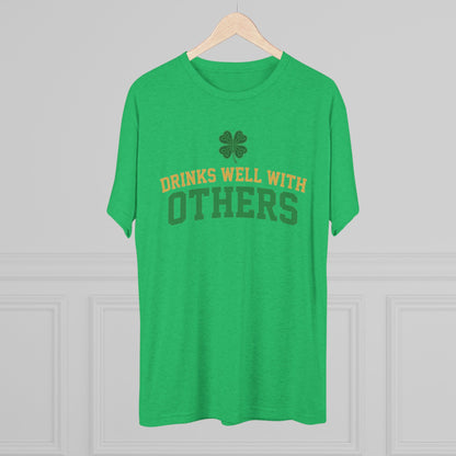 St. Patrick's Day 'Drinks Well With Others' Crew Tee — Shamrock Pub Party Shirt OddInk Seasonal Designs