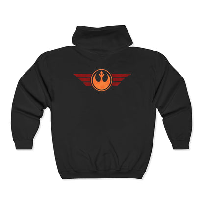 Rebel Wings Zip Hoodie — Vintage Pilot Emblem Full‑Zip Hoodie