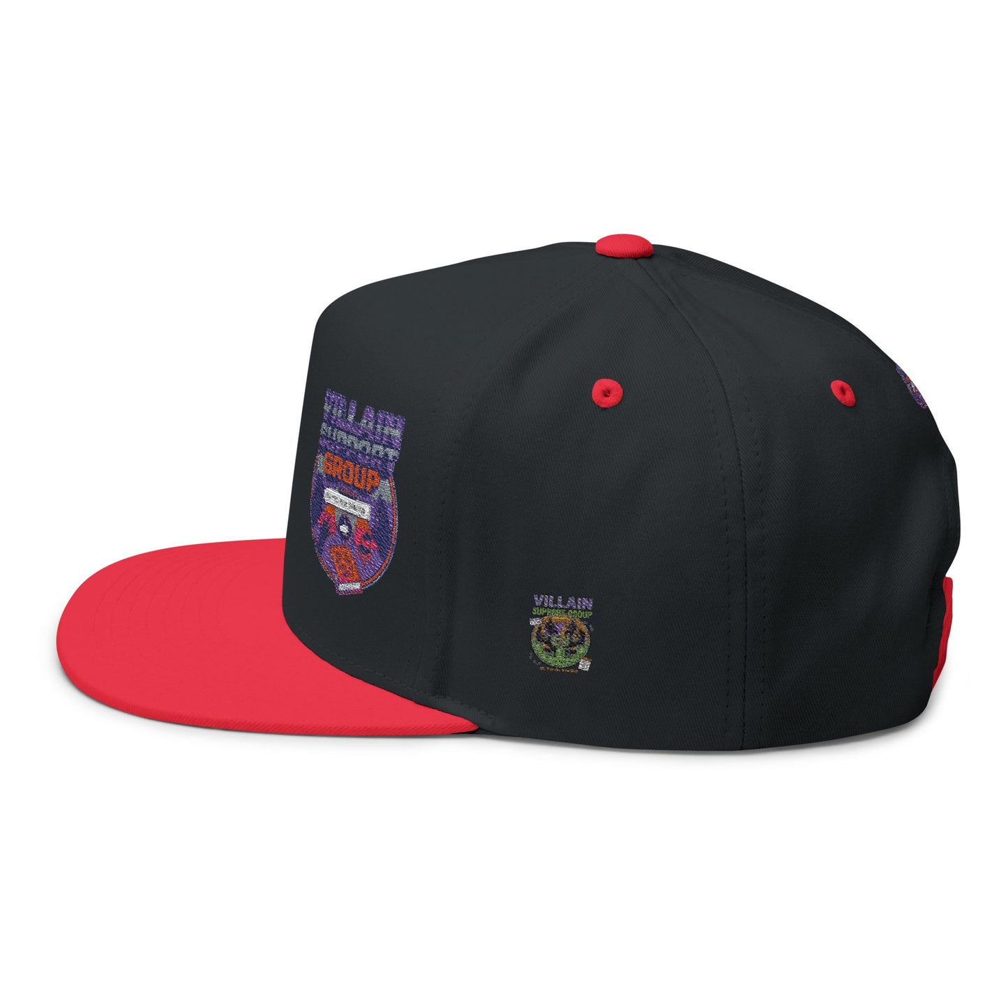 Villain Support Group - Flat Bill Snapback Cap — Embroidered Vintage Badged