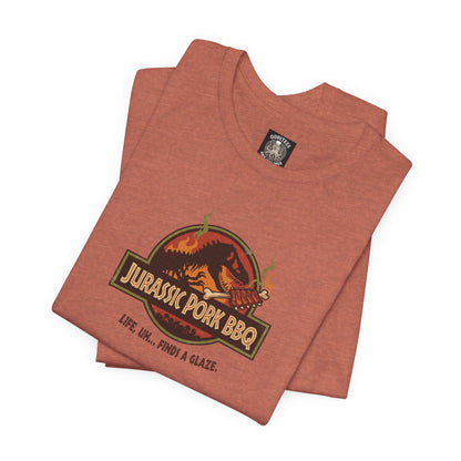 Jurassic Pork BBQ T-Shirt — Funny Dino Grilling Tee ("Jurassic Pork BBQ")