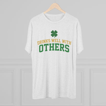 St. Patrick's Day 'Drinks Well With Others' Crew Tee — Shamrock Pub Party Shirt OddInk Seasonal Designs