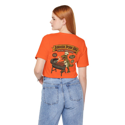 Jurassic Pork BBQ T-Shirt — Funny Dino Grilling Tee ("Jurassic Pork BBQ")
