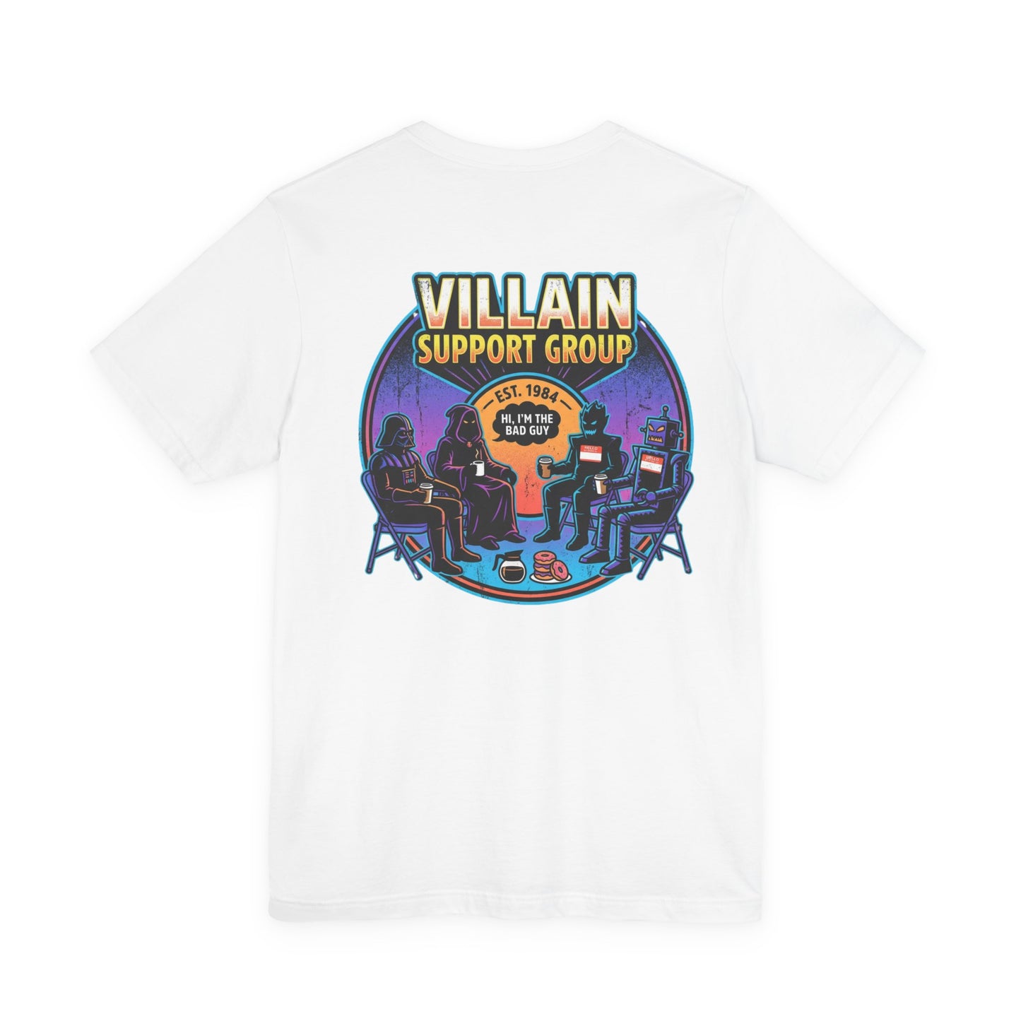 Villain Support Group T-Shirt — Funny Retro Supervillain Meetup Tee