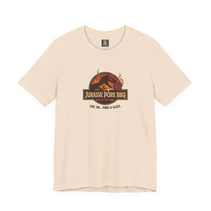 Jurassic Pork BBQ T-Shirt — Funny Dino Grilling Tee ("Jurassic Pork BBQ")
